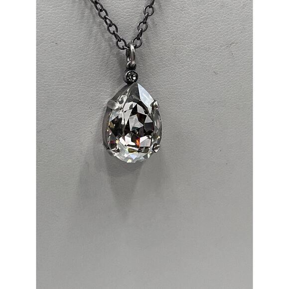Catherine Popesco Silver Tone Large Teardrop Faceted Swarovski Crystal Necklace - Picture 6 of 14